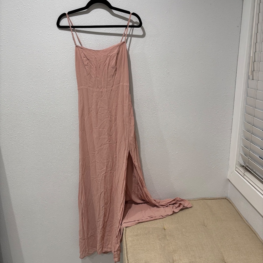 Reformation Dusty Pink Spaghetti Strap Square Neck Midi Dress with Slit